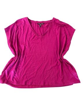 Eileen Fisher Dark Magenta Pink V-Neck boxy top Womens Small